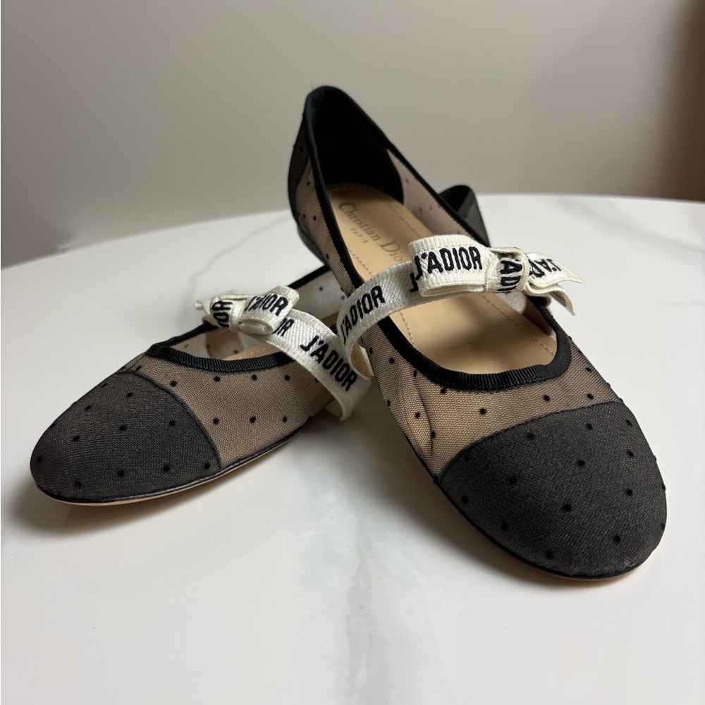 Dior Black and Cream Polka Dot Flats - Picture 2 of 7